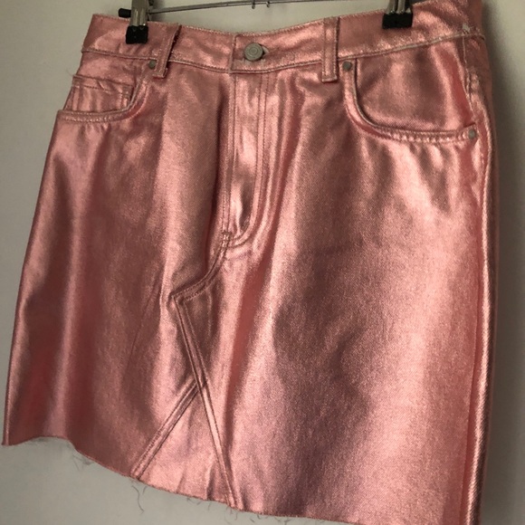 Rose Gold Metallic Denim Skirt - Picture 3 of 4